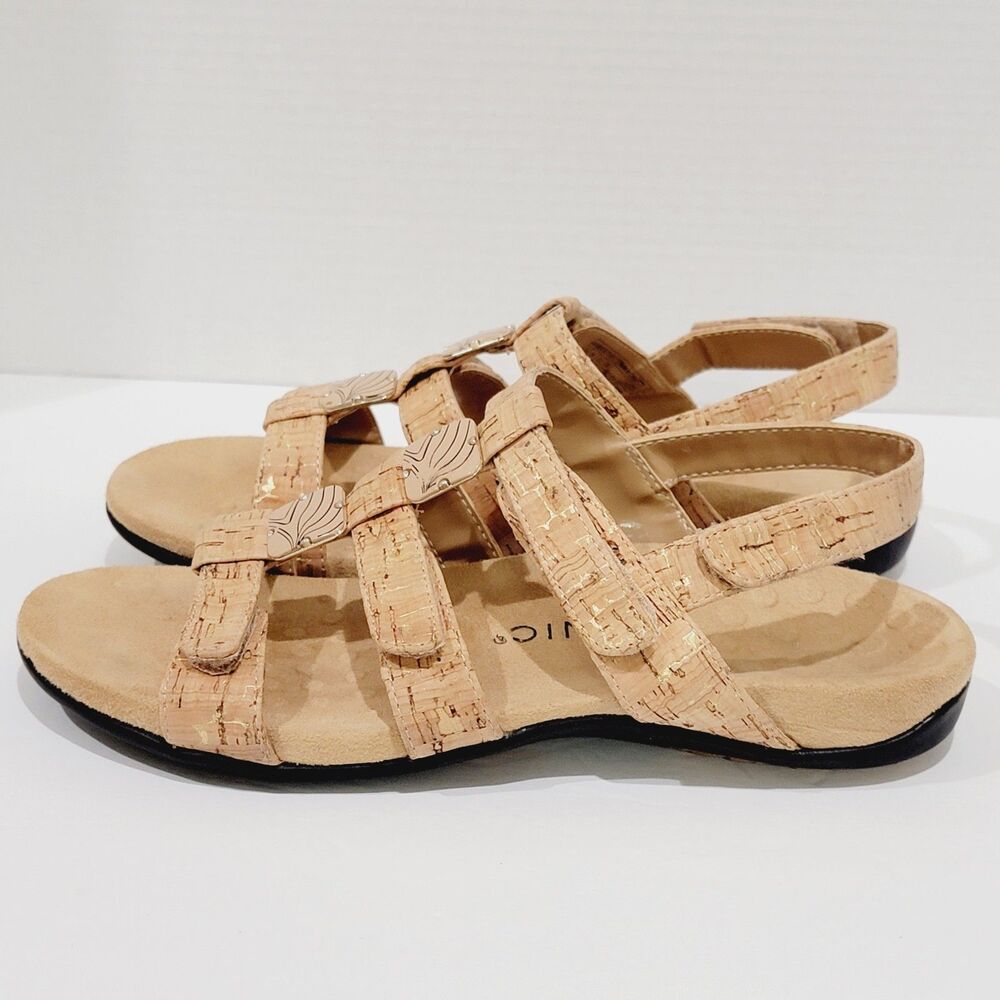 Vionic Rest Amber Sandals Womens Size 8 Tan Gold Cork Back Strap Flats Slingback - Picture 5 of 12